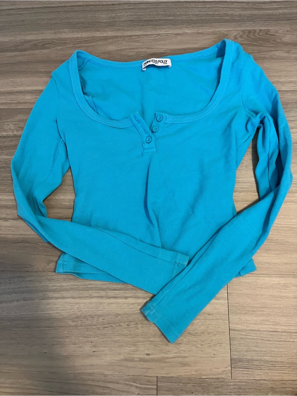 Princess Polly Turquoise Ribbed Long Sleeve Henley Top